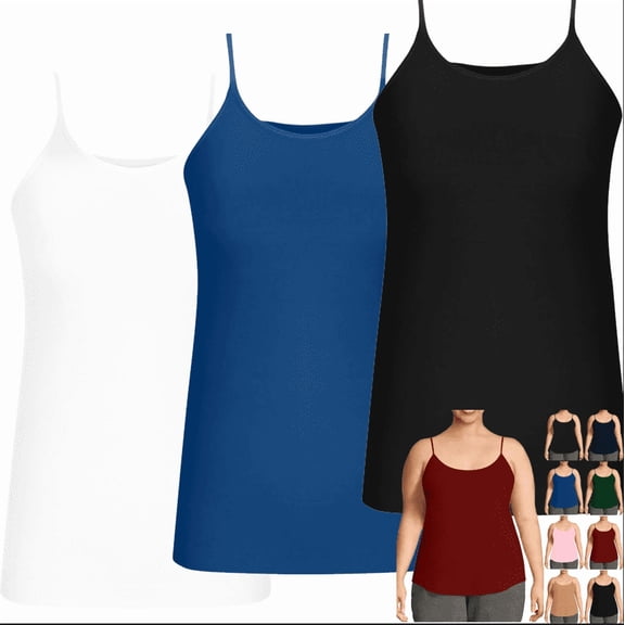APEXFWDT 3Pack Women's Plus Size Sleeveless Camisole Scoop Neck Casual Tank Top Soft Solid Color Basic Layering Top for Daily Leisure