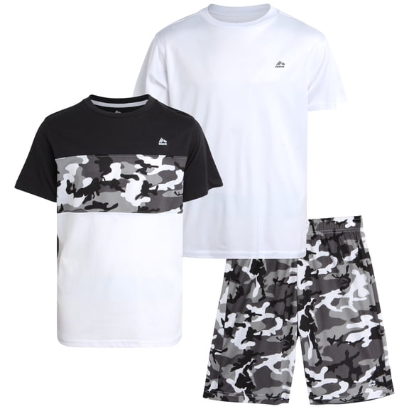 RBX Boys Athletic Outfit Lightweight Breathable Active Shirts and Basketball Shorts 3 Piece Set