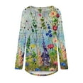 thumbnail image 4 of IROINID Liquidation T-Shirts à Manches Longues pour Femmes, Col Rond Aguichant, Hauts Amples Imprimés, Blouse, Bleu Ciel, 4 of 5