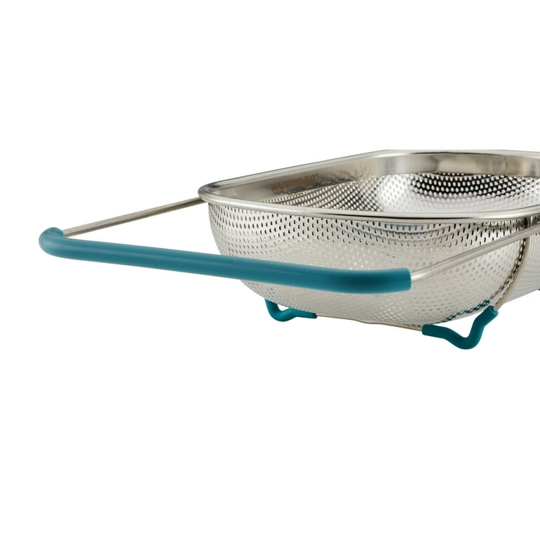 NEW Tools and Gadgets 4.5 qt. Stainless Steel Over-The-Sink Colander Blue  Handle