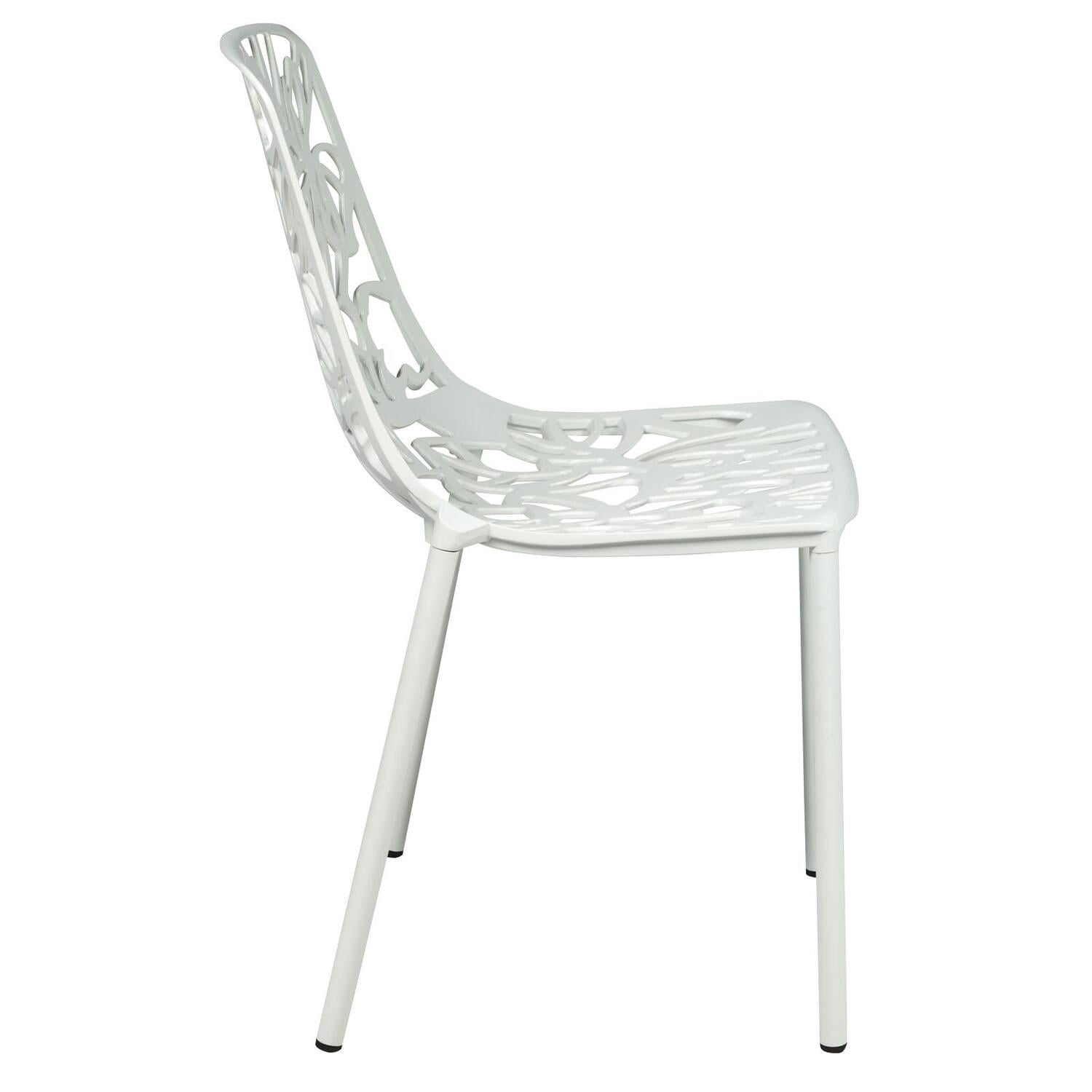 Stackable Dining Chairs - Aluminum Patio Side Chairs - Indoor Outdoor Kitchen Chairs - Set of 4 - White