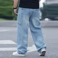 thumbnail image 6 of JTSRKL Mens Big & Tall Denim Bottoms Elastic Waist Button Pocket Classic Jeans Loose Relaxed Loose Fit Casual Versatile Trousers, 6 of 8