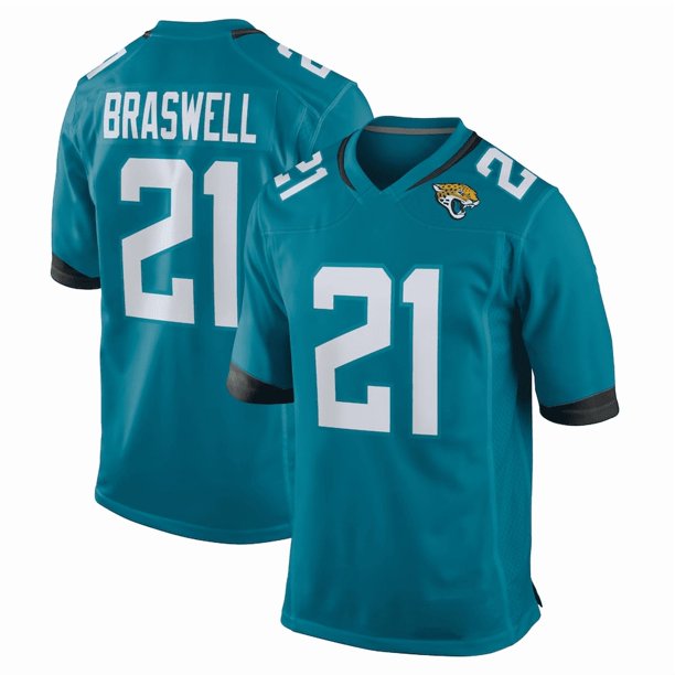 Camiseta deportiva de fútbol americano #21 Christian Braswell para hombre, color verde azulado - XL