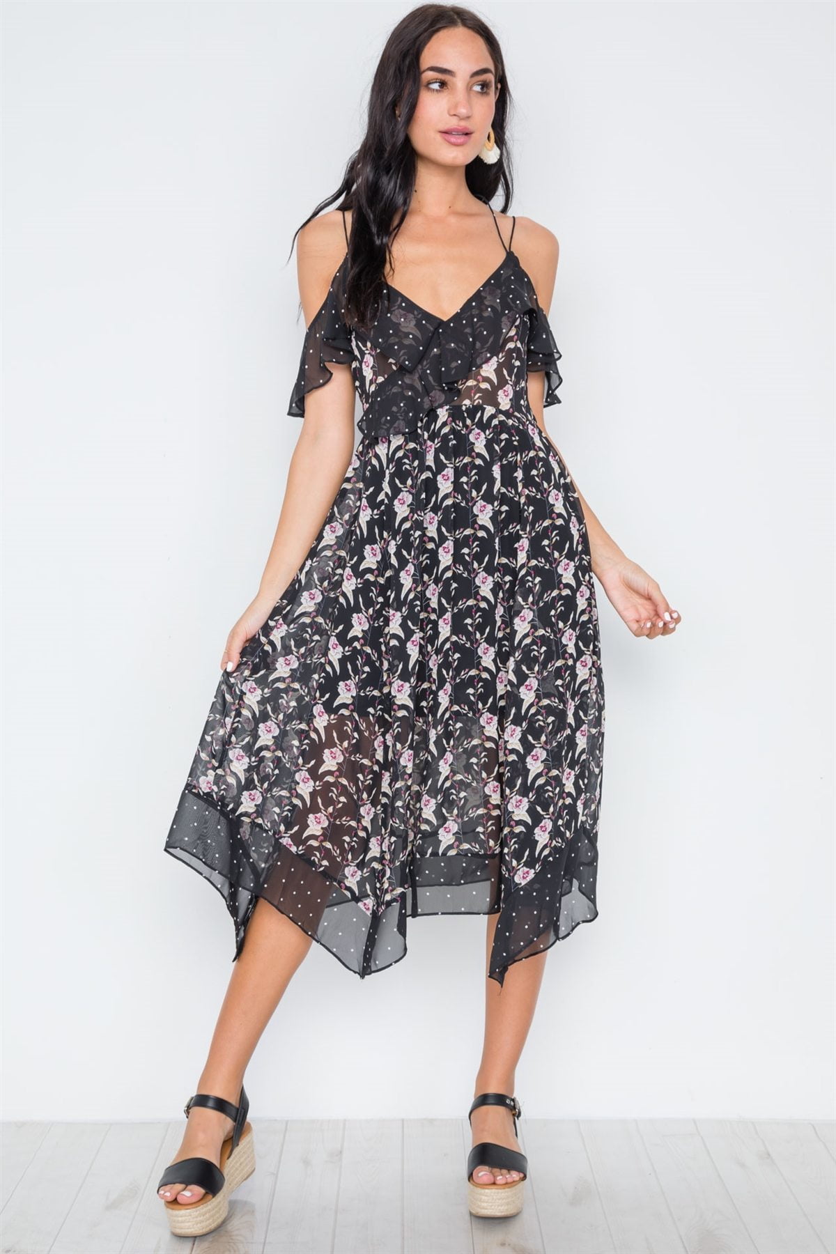 floral polka dot mix midi dress