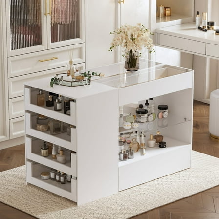 KULAGAGA Closet Island with Glass Top & 8 Drawers,Wardrobe Armoire  Island for Walk-in Closet, Store Dressing Room, 47.2”W x 23.6”D x 31.5”H