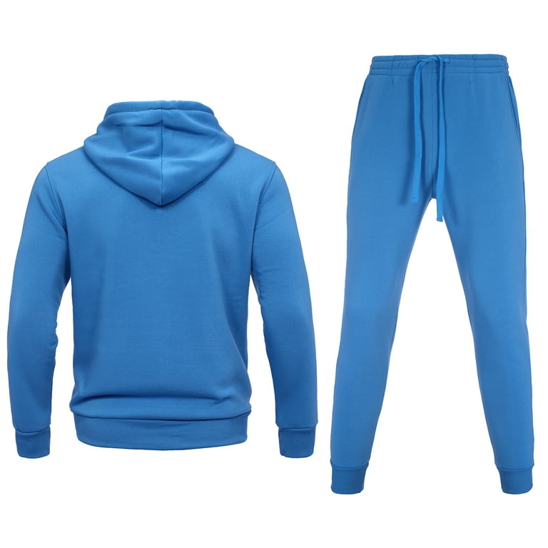 Mens Tracksuit 2 Piece Hooded Jogging Suits Set Casual Athletic Sports  Velour Full Zip Sweatsuits for Men（Light Blue,XL）