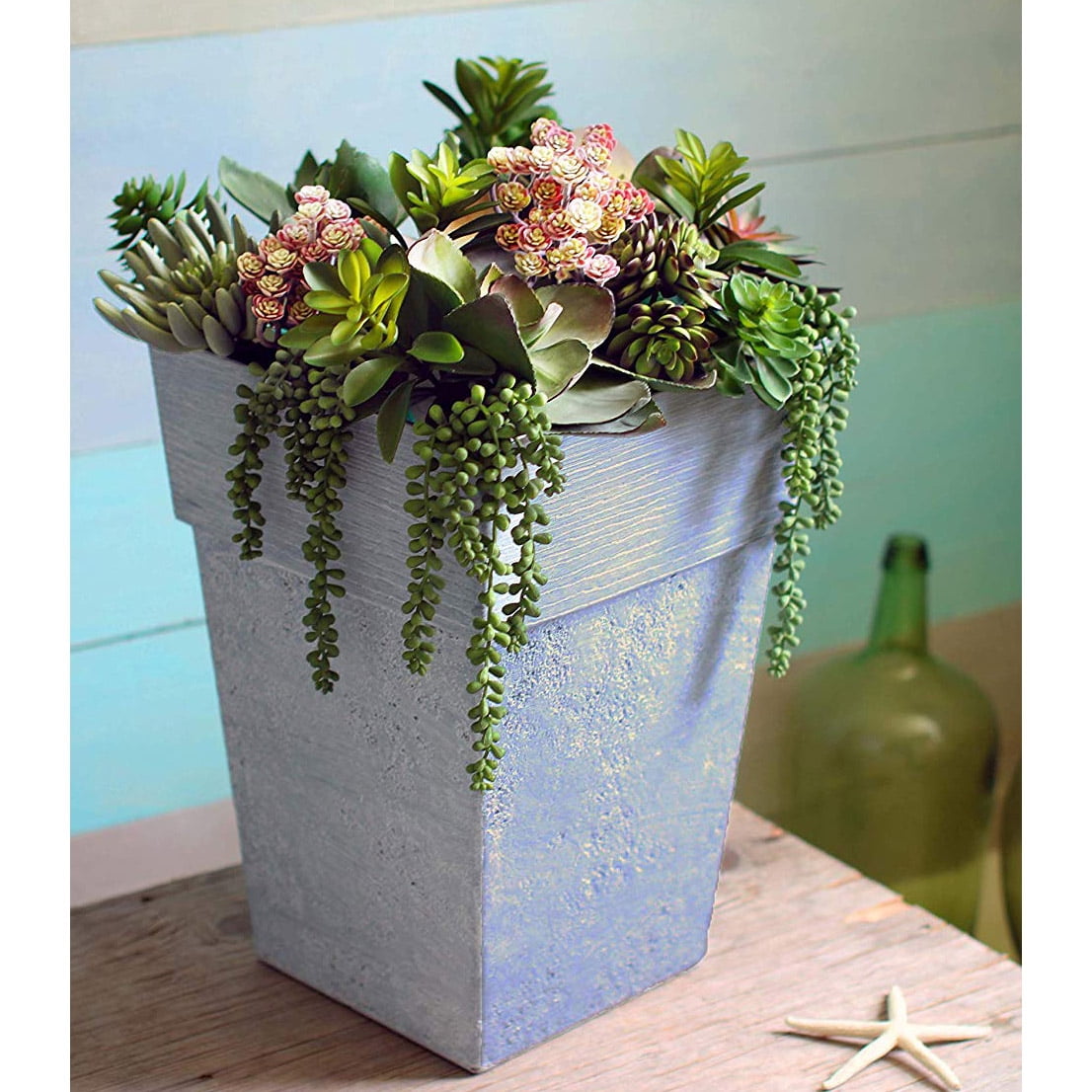 The HC Companies Avino 16-Inch Square Resin Flower Planter Pot, Oxidized Black