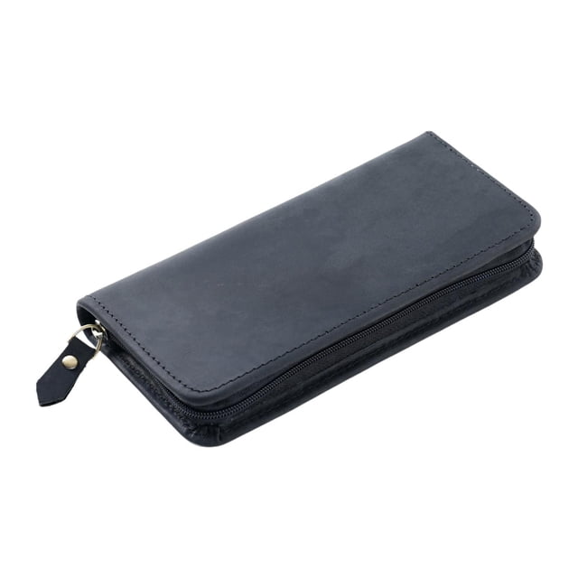Estuche de bolígrafo de cuero Crazy Horse Vintage, organizador de papelería de cuero, resistente, creativo, bolsa de papelería clásica para facturas y Negro