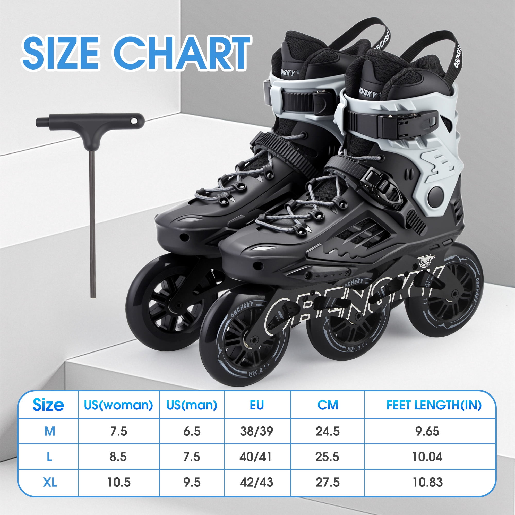 OBENSKY Adult Inline Speed Skates for Men & Women, 110mm Roller Blades Black&Gray
