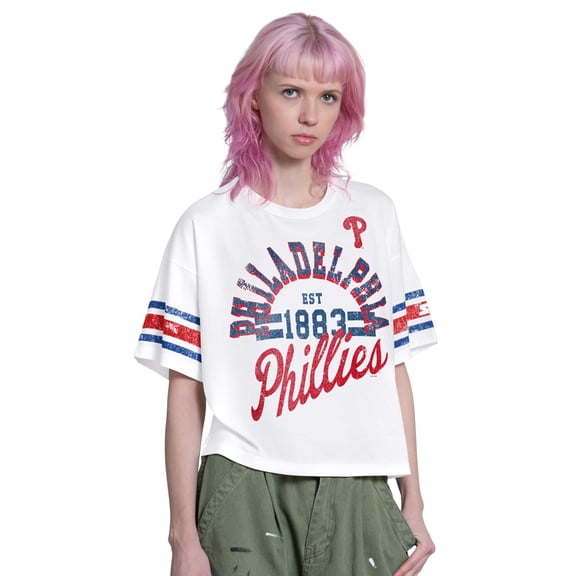 Women's Starter White Philadelphia Phillies Cropped Hurry Up Offense T-Shirt