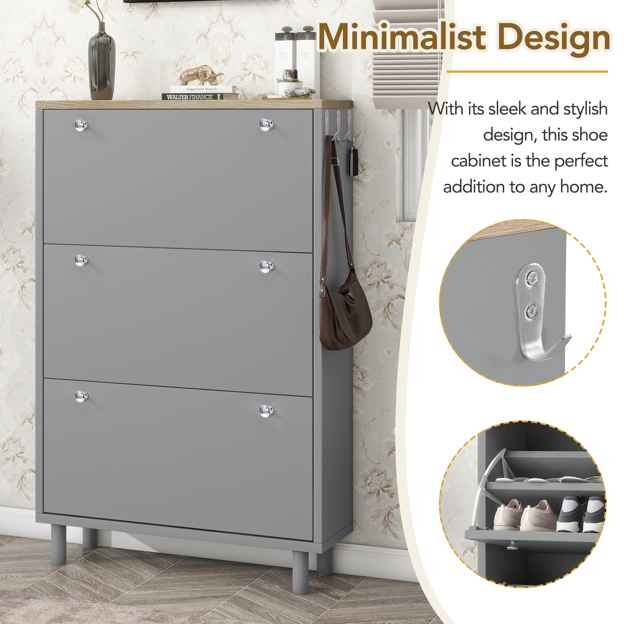 Leumius Shoe Cabinet Narrow Entryway Organizer Particle Board 47.6 x 31.5 x 9.4 inch Gray