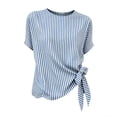 thumbnail image 5 of Annhoo Striped Blouses for Women Crew Neck Side Tie Knot Short Sleeve Top Loose Lightweight Comfy Beach Shirts, 5 of 6