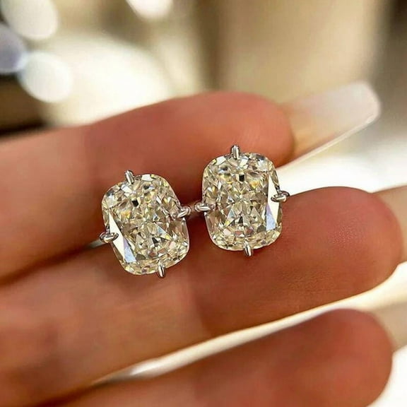 2.5 TCW Elongated Cushion Cut Moissanite Stud Earrings, 4 Prong Sparkling Bridal Earrings, Perfect Anniversary Gift for Her