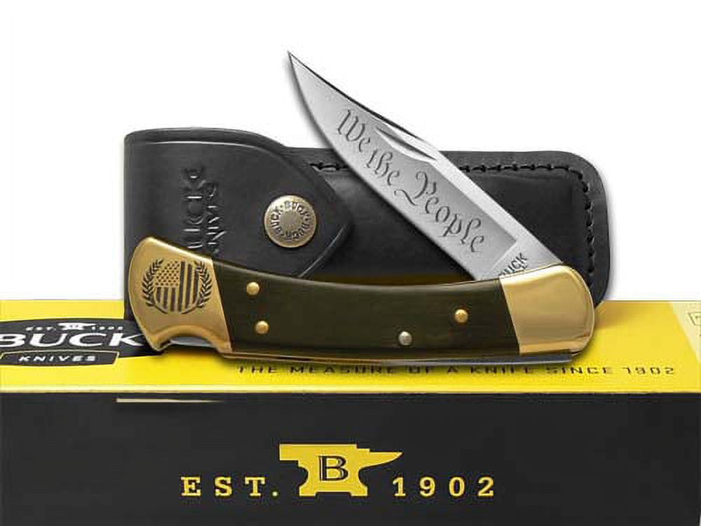Buck 110 We The People Ebony Wood Folding Hunter 1/500 420HC Stainless Pocket Knife