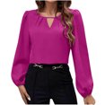 thumbnail image 2 of Blmnix Hot Pink Women's Tops V-Neck Long Sleeve Satin Boho Blouses for Women Clothing, 2 of 7