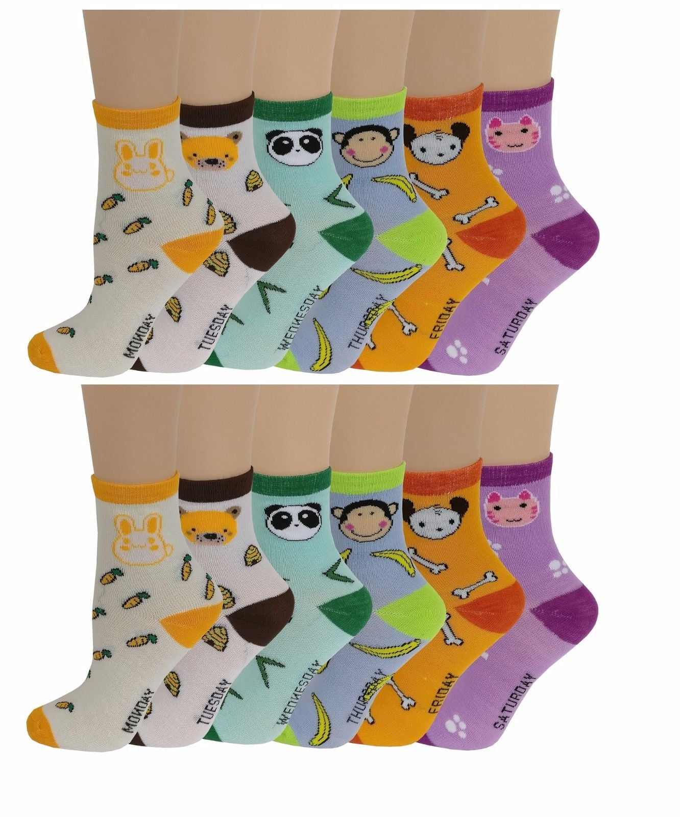 Ayla 12 Pairs Pack Kids Girls Colorful Creative Fun Novelty Design Crew Socks 