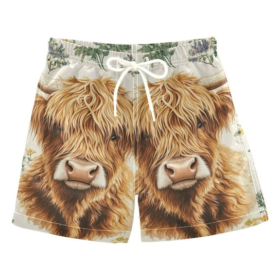 FORMRS Boys Swim Trunks Quick Dry Mesh Liner Boardshorts Sizes XS-XL, Floral Cow