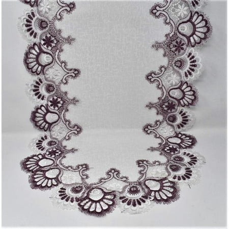 

Sinobrite H8139-P-14x28 14 x 28 in. Purple European Lace with White Antique Fabric Table Runner
