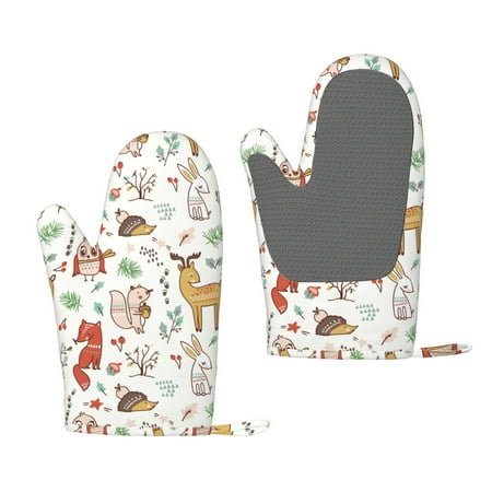 

Junzan Cute Little Animals for Oven Mitts 2 Piece Set BBQ Gloves Grilling Gloves Heat Resistant Oven Gloves Kitchen Silicone Oven Mitts for Barbecue/Cooking/Baking