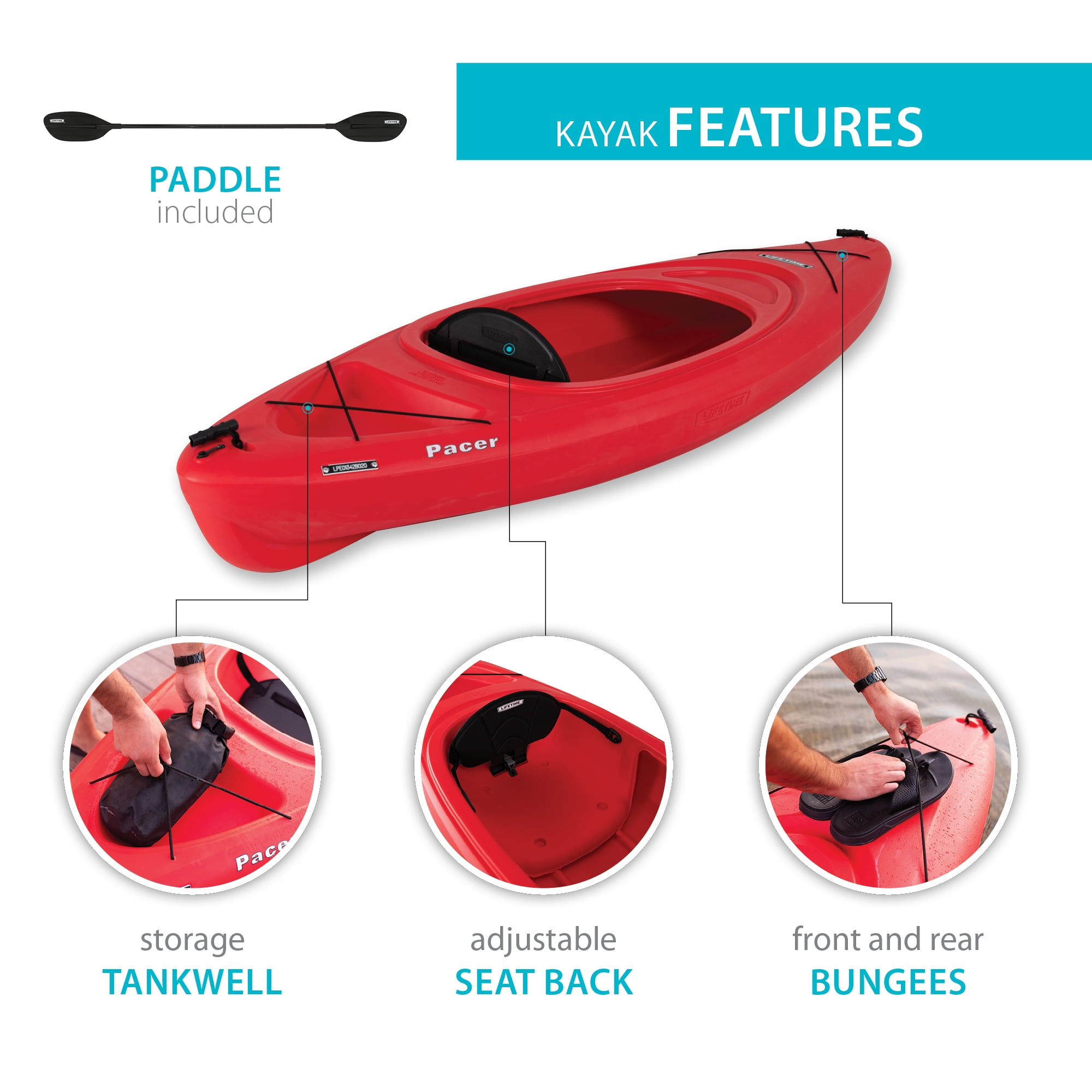 (2 pack) Lifetime Pacer 8 ft Sit-Inside Kayak with Paddle, Fire Red (91036)