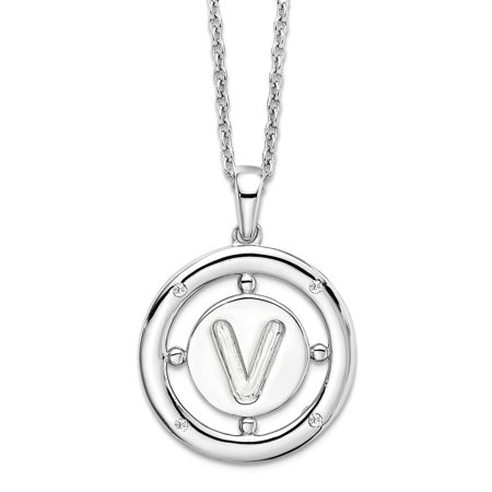 19mm 925 Sterling Silver Rhodium Plated White Ice Diamond Letter Name Personalized Monogram Initial V Necklace 18 Inch P