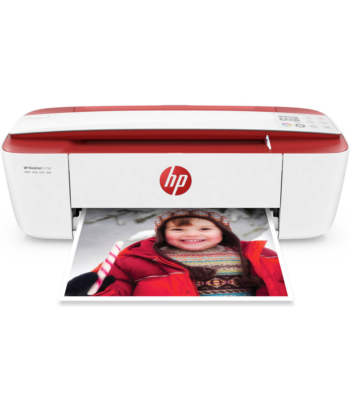 HP DeskJet 3755 AllinOne Printer in White and Red