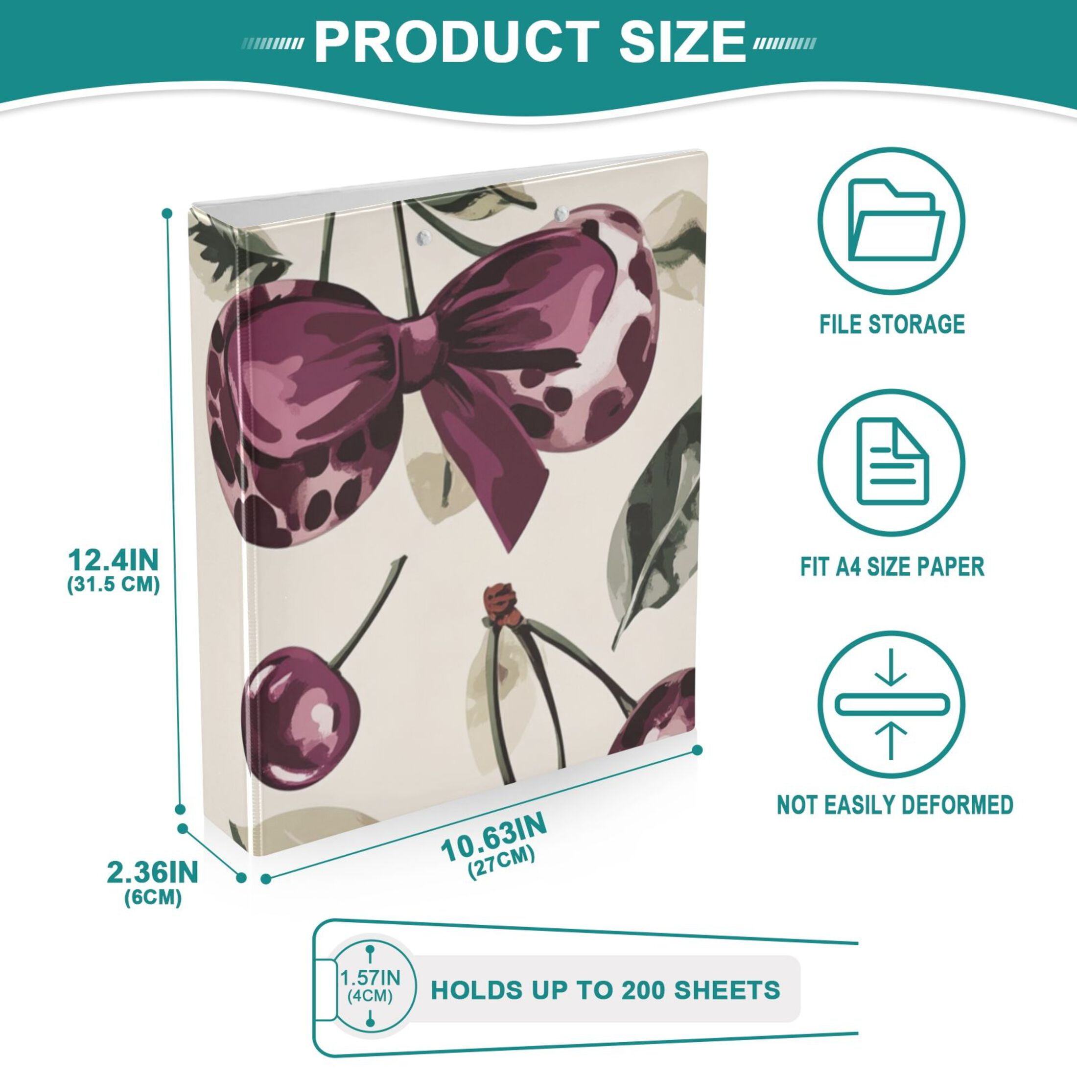 Leopard Cherry Bow 3 Ring Binders 1.5 inch Hardcover File Folders with Interior Pockets A4 Size Organizer for School Office Hospital Set of 2