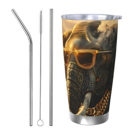 

Vsdgher Cool Sunglasses Elephant Art 20 Oz Stainless Steel Vacuum Insulated Travel Mug Coffee Cup for Home Office Outdoor Works Great for Ice Drinks and Hot Beverage -Straw Three-piece Set