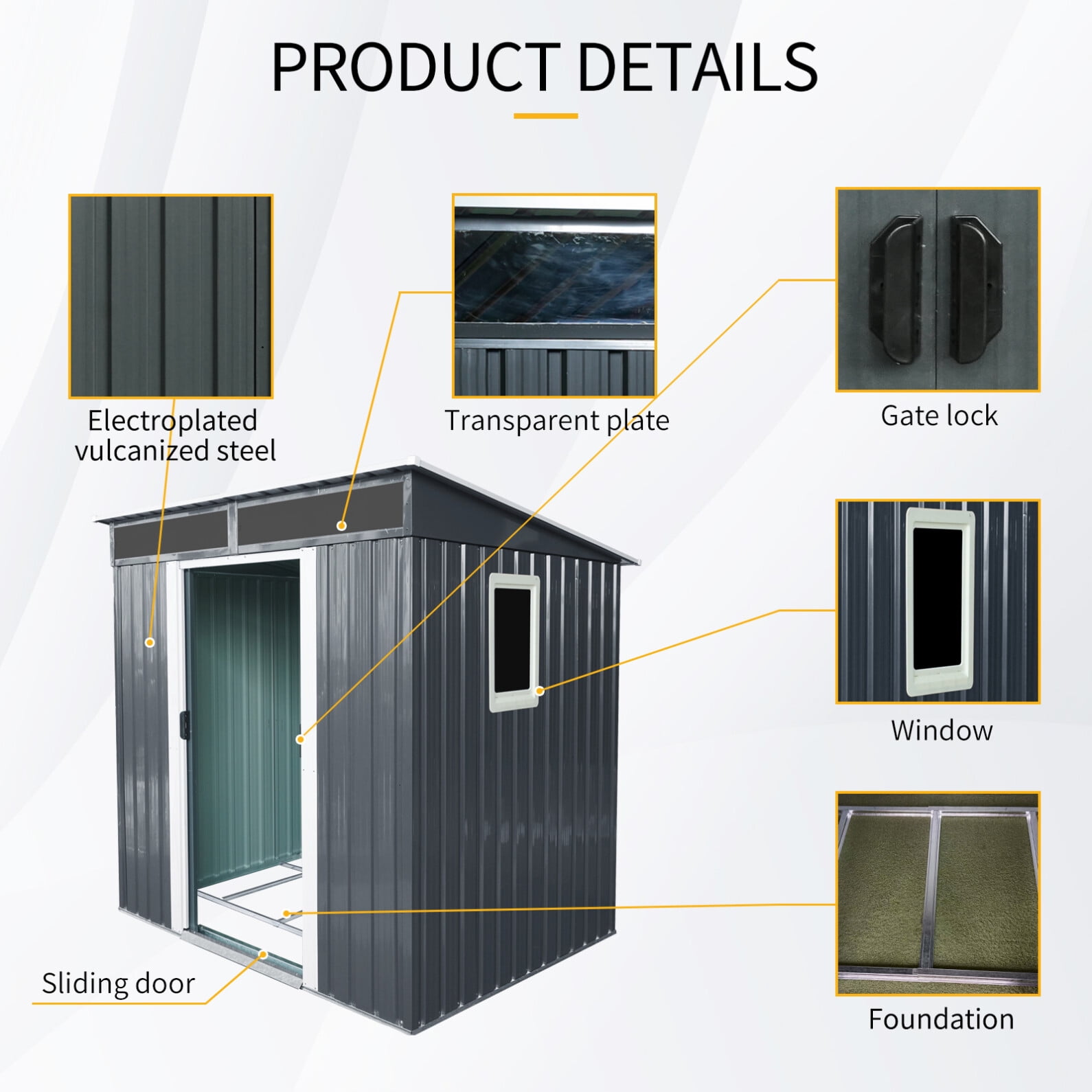 6X5 FT Outdoor Metal Storage Shed with Foundation, Waterproof Garden Tool Shed with Window, Lockable Sliding Doors and Sloped Roof for Garden, Backyard, Black