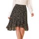 thumbnail image 1 of Allegra K Falda midi de gasa con cintura elÃ¡stica irregular floral con volantes para mujer Negro XS Unique Bargains Falda, 1 of 6