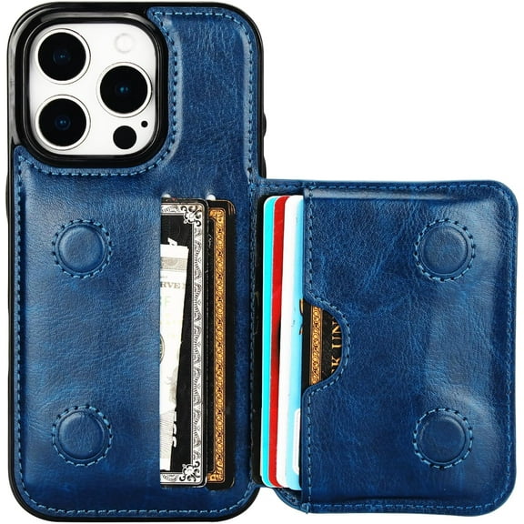 MYKOMI Compatible with iPhone 16 Pro Wallet Case Credit Card Holder, Premium Leather Kickstand Flip Hidden Magnetic Clasp Durable Shockproof Protective Cover for iPhone 16 Pro 6.3 inch