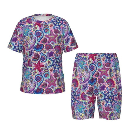 Luyuia Cute Nautical Print Girls  2-Piece Tie-Dye Pajama Set  Cute Summer Loungewear with Shirt and Tank Shorts Nightwear-Large