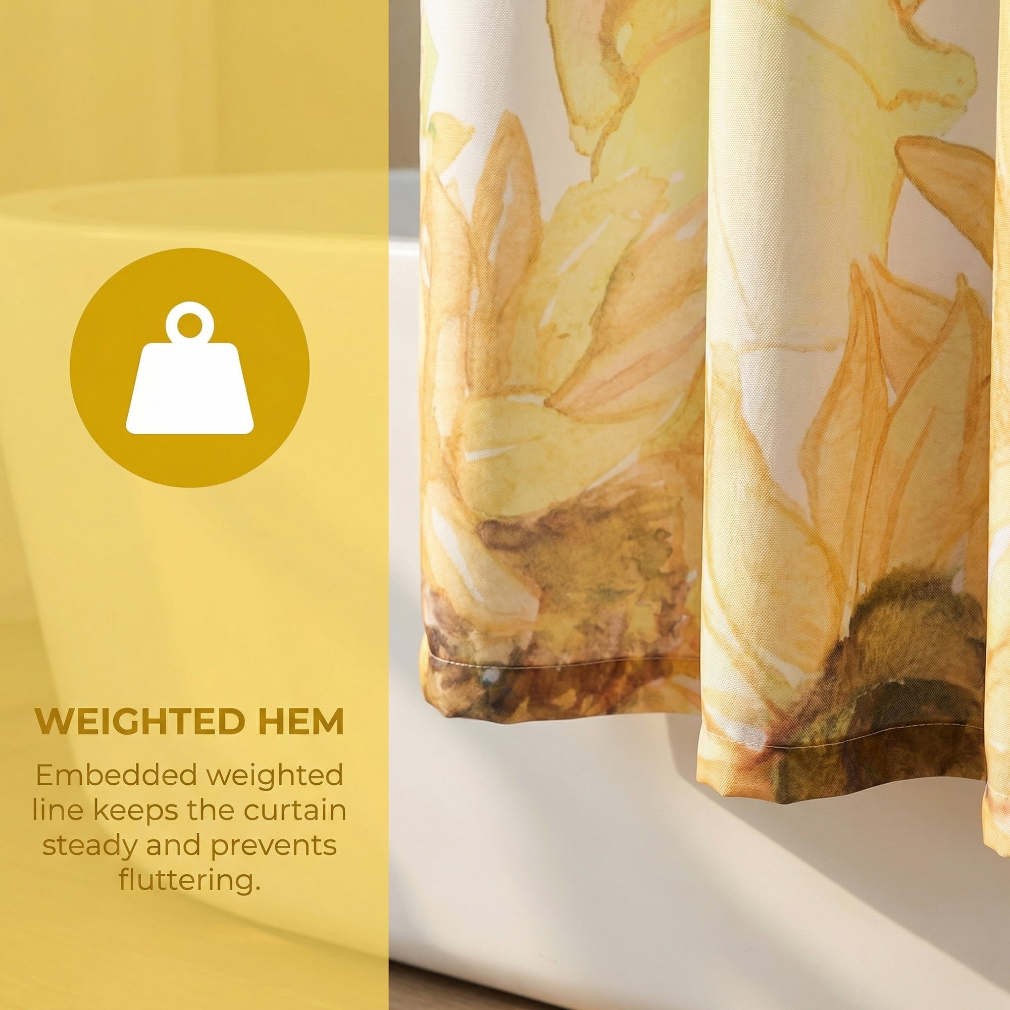 Unique Bargains Boho Floral Shower Curtain Sets with Hooks Yellow Sunflower 71"W x 71"L