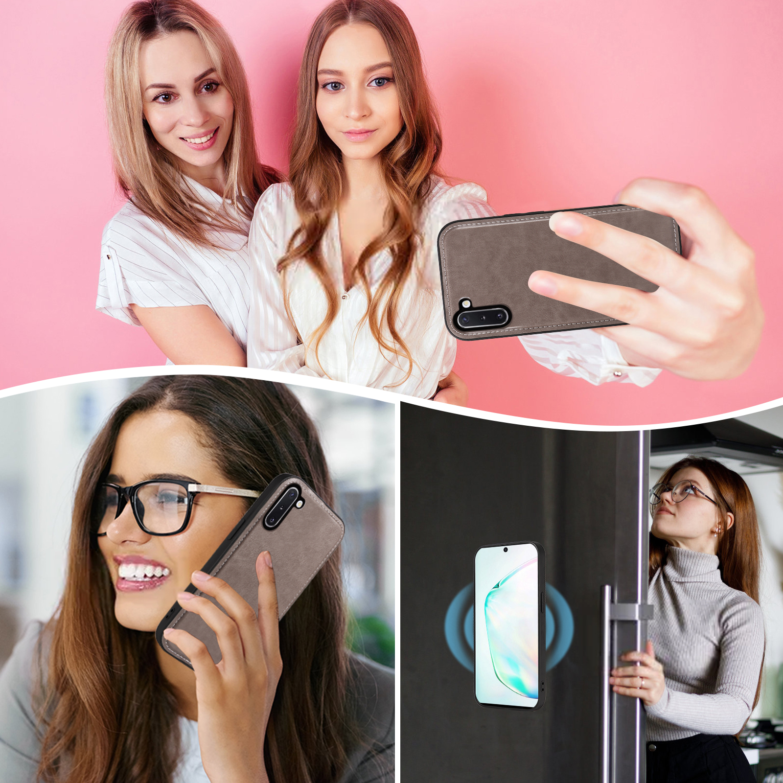 Asuwish Phone Case for Samsung Galaxy Note 10 5G Zipper Wallet Detachable Cell Cover with Tempered Glass Screen Protector Lanyard Strap Flower Flip Card Holder Note10 Notes 10s Ten Not S10 Women Gray