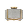 thumbnail image 1 of Hinkley Axis Two Light LED Medium Semi-Flush Mount Fixture - Hospitality Diffuser, Galerie Collection - Heritage Brass Finish w/Heathered Gray Slub Shade, 1 of 2