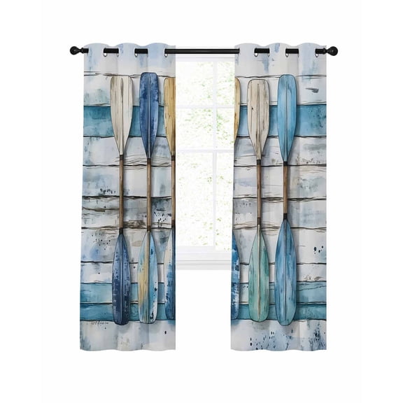 Lake Paddle Striped Blackout Curtains, Light Blocking Print Window Curtains, Watercolor Vintage Wood Grain Thermal Insulated Window Drapes for Living Room Kitchen Cafe 2 Panels, 104"W x 63"L