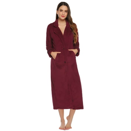 

Purcoar Women s Fleece Bathrobe Solid Durable Pockets Easy Care Robe