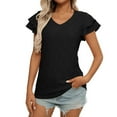 thumbnail image 2 of YHAJDS Women Tops Short Sleeve V Neck Solid Color Blouse with Cutout Detail and Double Sleeve Casual Top, 2 of 5