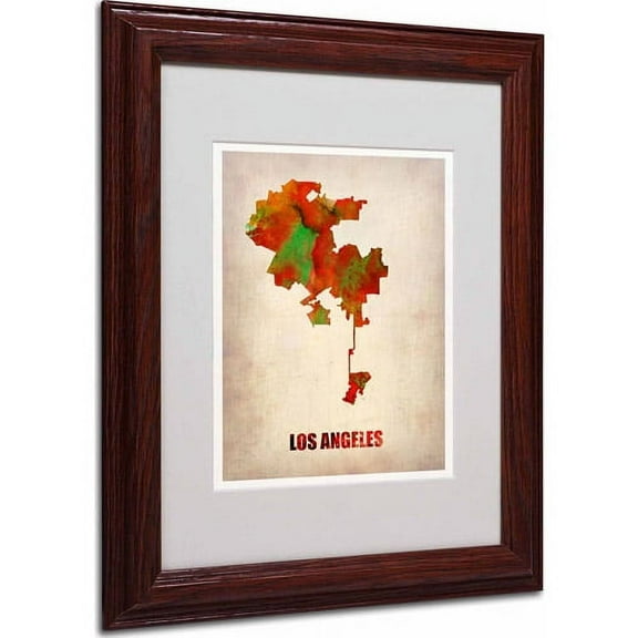 Trademark Fine Art "Los Angeles Watercolor Map" Matted Framed Art by Naxart, Wood Frame