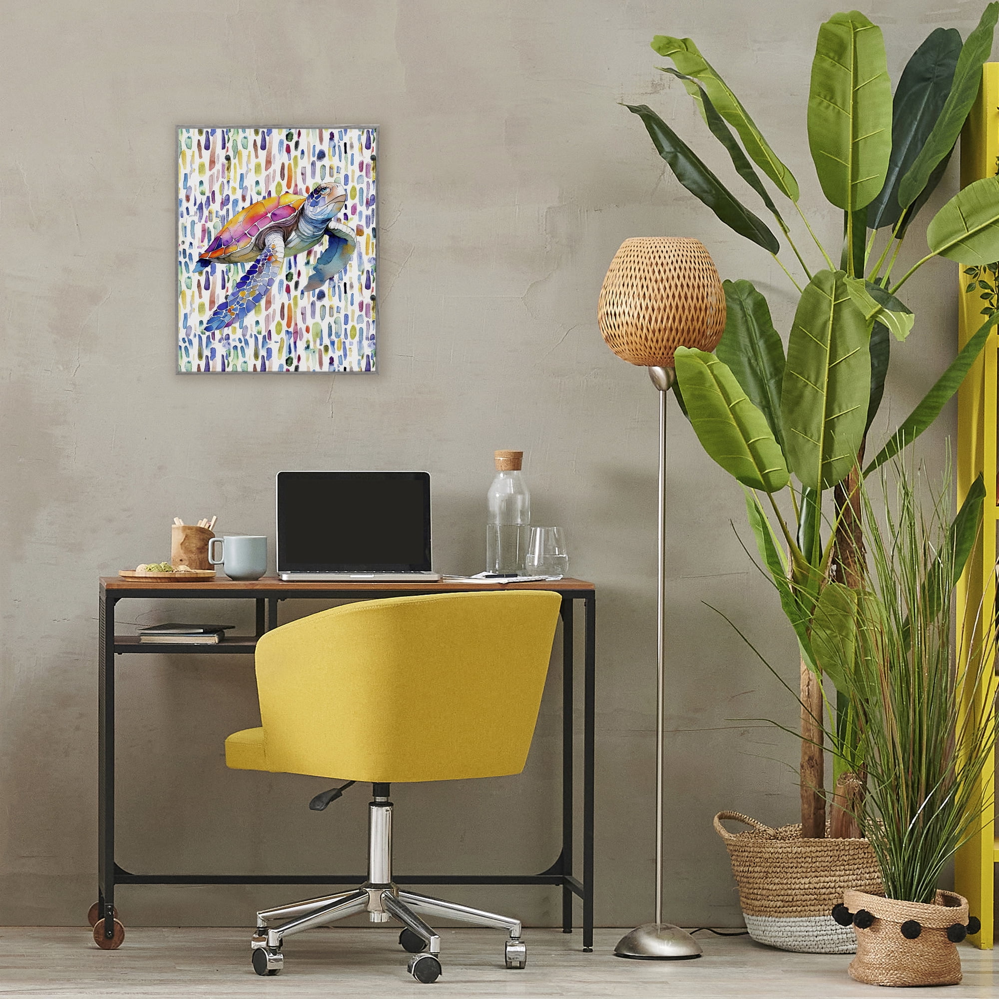 Stupell Industries Turtle on Colorful Dots Gray Framed Giclee Art, design by Shelly Craig