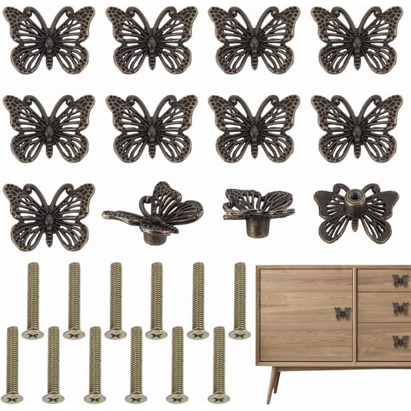 12 Pcs Vintage Butterfly Cabinet Knobs Bronze Decorative Drawer Pulls
