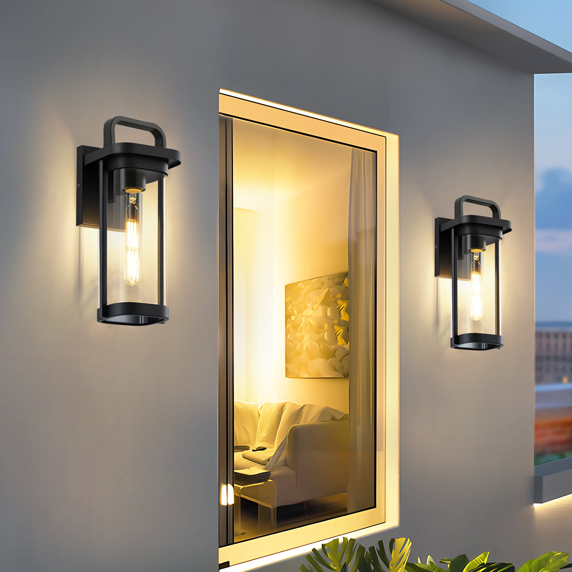 GCGAFUL 16 Inch Outdoor Wall Light, 2 Pack Matte Black Exterior Sconce with Clear Glass, Waterproof Porch Lighting for Front Door, Garage, Patio