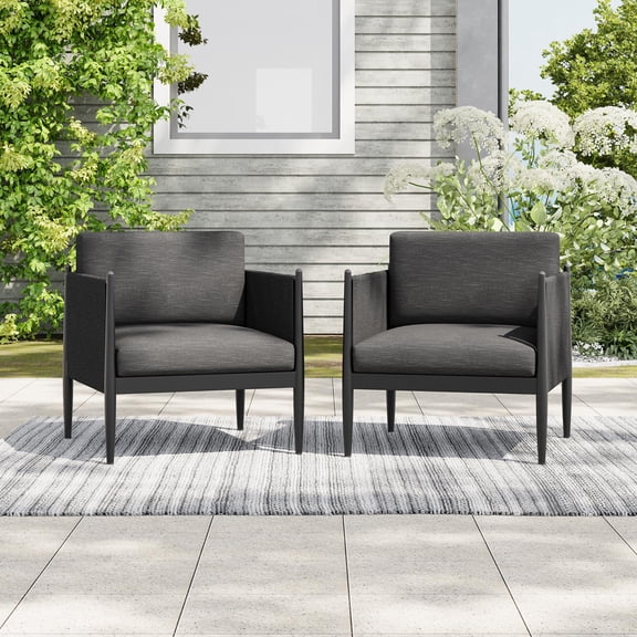 Outdoor Patio Club Chairs, 2pcs Modern Black Aluminum | Black | Aluminum