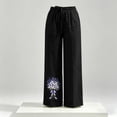 thumbnail image 7 of Cagogo Women's Floral Wide Leg High Waisted Trousers with Pockets Casual Vacation Ankle Pants Loose Elastic Waist Palazzo Summer Beach Travel Trousers, Black M, 7 of 7