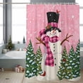 thumbnail image 2 of Shower Curtain 36"W x 78"L Christmas Snowman Snowflakes Pine Trees Pink Fabric Shower Curtains Set with Hooks Water Repellent Bathroom Curtains Machine Washable Bathroom Accessories, 2 of 7