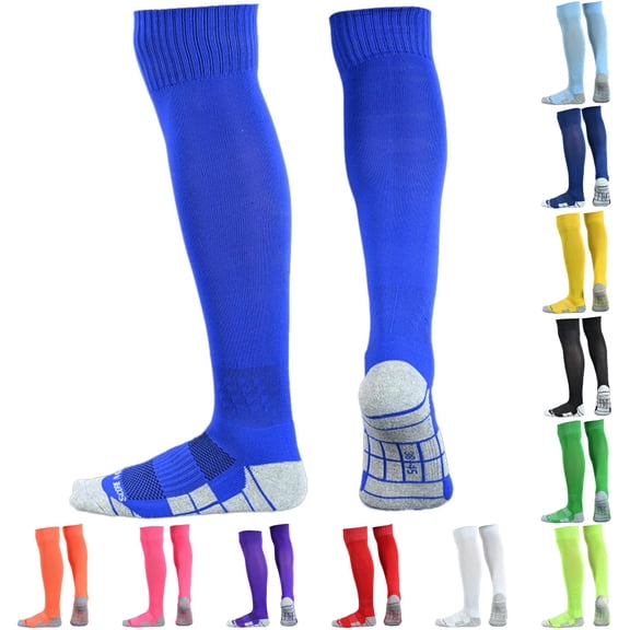 Kids Soccer Socks Striped Knee High Tube Socks Football Uniform Sports Socks for Boys Girls 6-12 Years