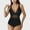 Black, variant on Women's Deep V Mesh Panel One Piece Swimsuit with Sheer Waist Detail and Adjustable Straps - Large, Blue