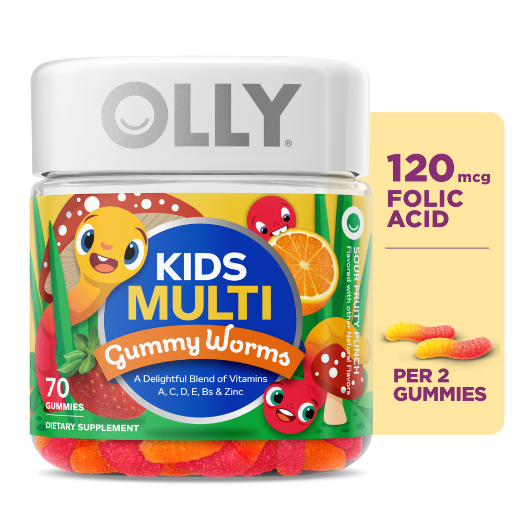 OLLY Kids Multivitamin Gummy Worm Supplement for Kids, Vitamins A, C, D & Zinc, 70 Count
