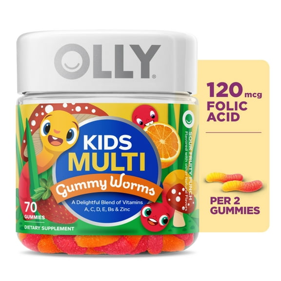 OLLY Kids Multivitamin Gummy Worm Supplement for Kids, Vitamins A, C, D & Zinc, 70 Ct