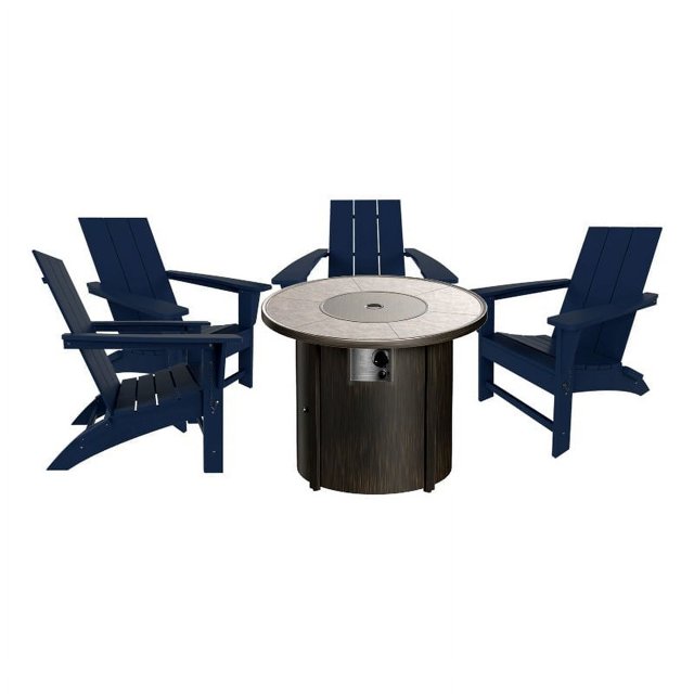 Palms Outdoor Modern Adirondack Chair with Round Fire Pit Table Set